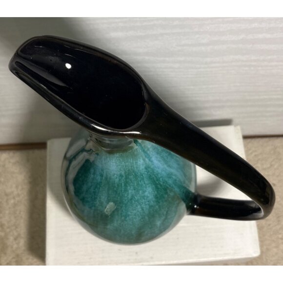Blue Mountain Pottery Pitcher Vase Handled Green Black Drip Glaze 10" Canada MCM - Picture 4 of 9